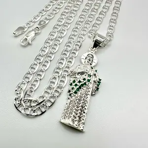 925 Sterling Silver Saint Jude Necklace - 24Inch Long