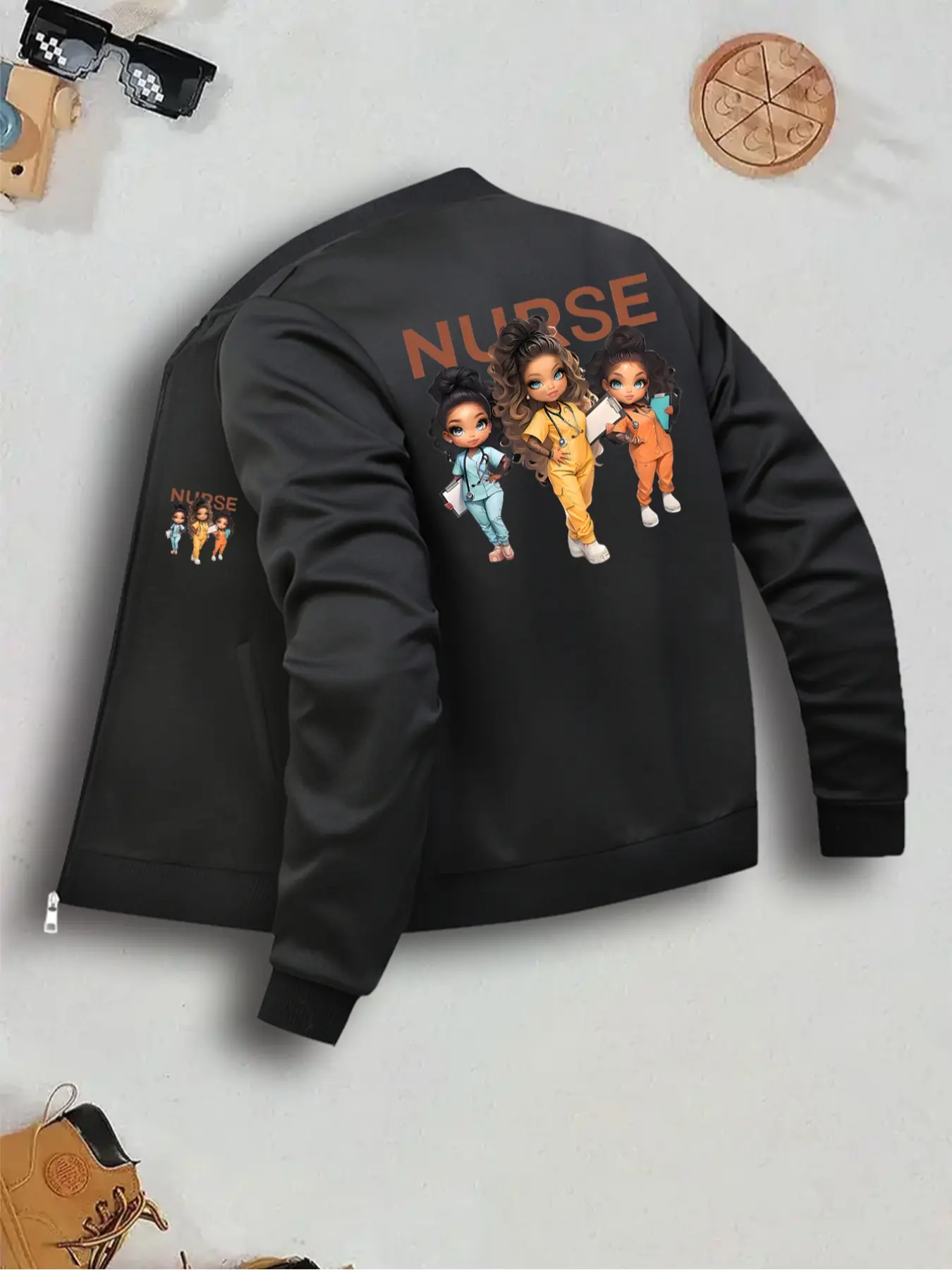 Nurse-Themed Women's Casual Fitted Long Sleeve Fabric Jacket with Zipper Closure, Pocket Design, Suitable for Outdoor Styles, Daily Wear & Layering Coats Outerwear, Womenswear