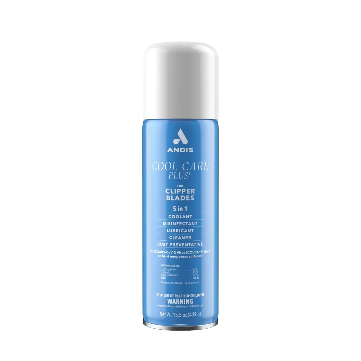 Andis 12750 Cool Care Plus 5-in-1 Clipper Spray, 15.5 oz Can, Blade Care and Treatment, Blue