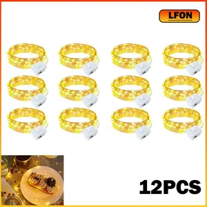12Pack Fairy Lights Battery Operated [3 Modes], 7ft 20 Led Twinkle Lights String Lights Waterproof Bulk Small Mini Silver Wire for Christmas Mason Jars Wedding Table Centerpiece, Warm White Bright Led Super Bright
