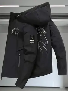 Women s Trendy Hooded Jacket Long Sleeve 2 Colors Available With Horse Head Line Art Print Easy Pull Zipper Pockets Loose Fit Soft Fabric Minimalist Design Casual Versatile Daily Commute Weekend Outings Streetwear Fashion Outerwear