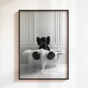 Black Kaws Figure In Tub, Kaws Poster Print, Hypebeast Figure Poster, KAWS Poster, Bathroom Art Print, Kaws Picture, Gifts Poster No Frame Decor Glossy Photo Wall