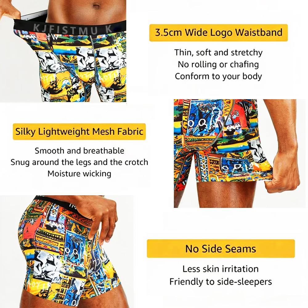 KJFISTMU 12-piece set of men's boxer briefs with random street graffiti prints, breathable cotton boxer briefs, sexy low-rise trunks, tagless underwear, multi-piece set, suitable as a gift, comfortable for fitness and sportswear
