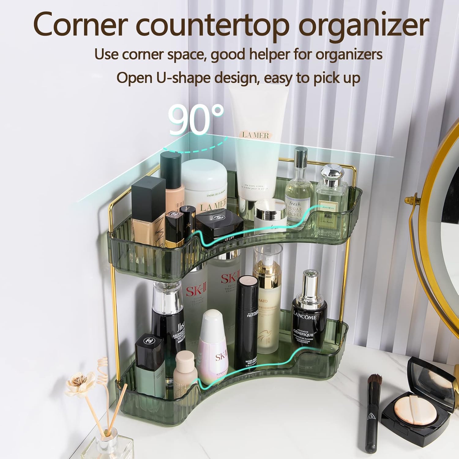 2 Tiers Corner Bathroom Counter Organizer,room decor,mClear Countertop Shelf Storage Rack,2-Tier Space-Saving Countertop Storage Rack for Vanity Makeup Perfume, Kitchen Dresser Organizer Corner