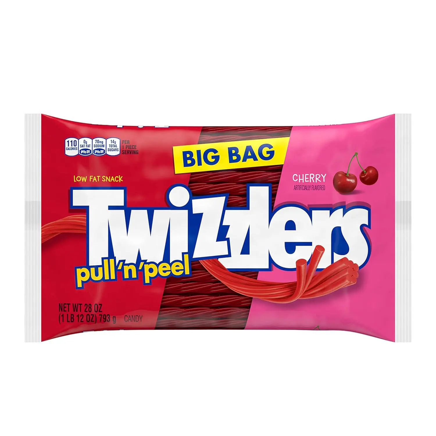 TWIZZLERS Pull 'N' Peel Cherry Licorice Style Candy Big Bag, 28 oz | Cherry Flavored Pull-Apart Licorice Style Strands, Low Fat and Kosher,...
