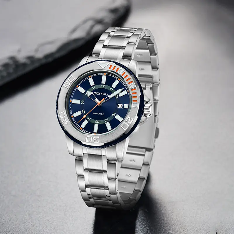 Professional Rotating Bezel Dive Men Watch, Deep Blue Luminous Stainless Steel Sport Business Waterproof Timepiece For Sea Outdoor