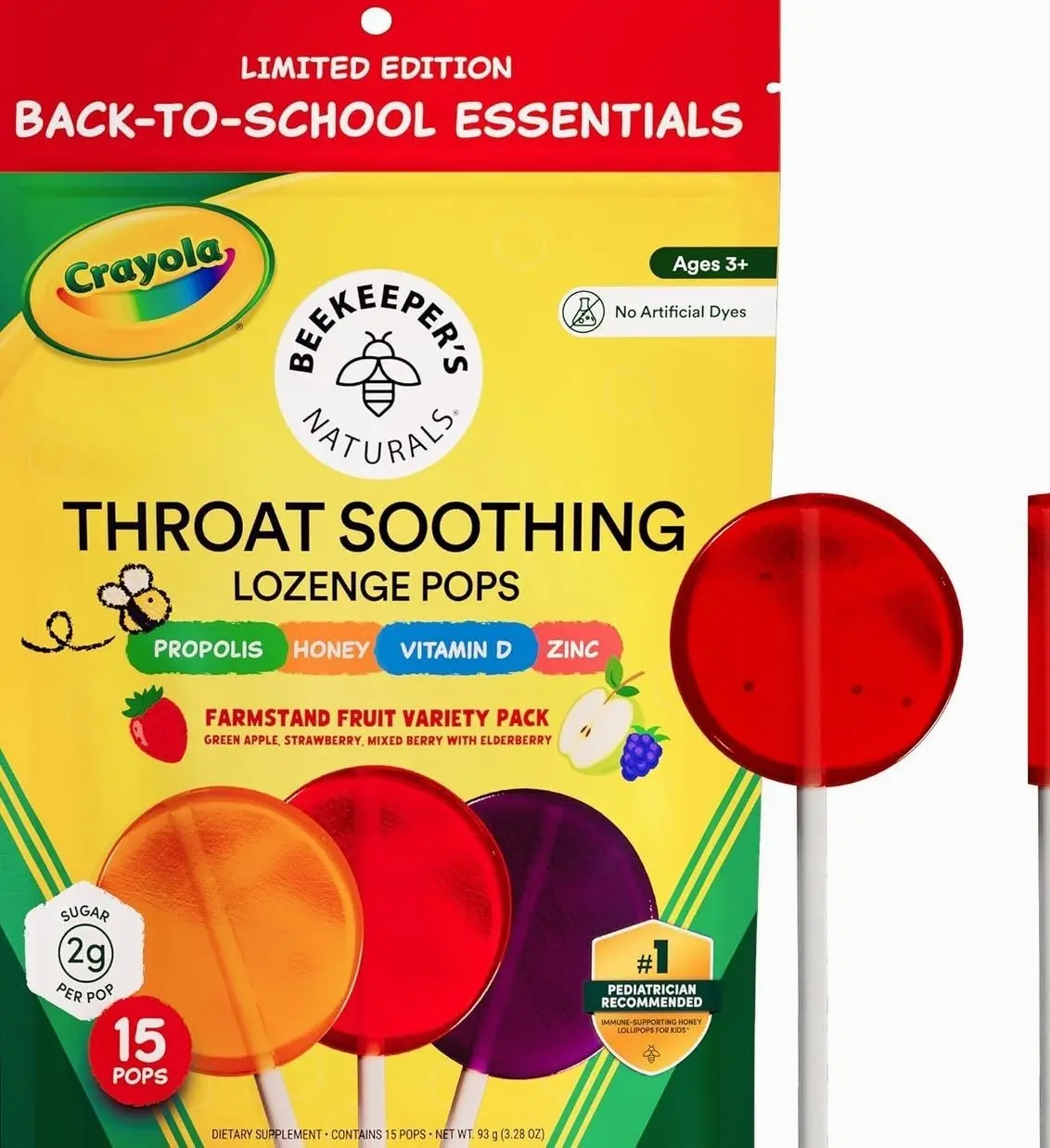 Beekeeper's Naturals Throat Soothing Lollipops w/ Honey, Variety Pk, 15 ct | Doctor Formulated Immune Support, Vitamin D & Honey, Under 2g Sugar, Clean Ingredients, 15 ct