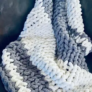 High Quality Two Tones Chunky Knit Blanket for Bedding and Throws