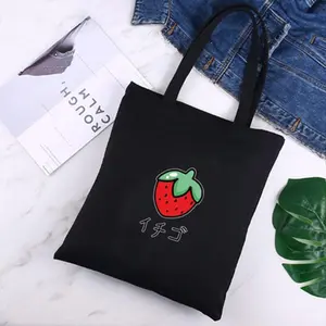 Kawaii Strawberry Tote Bag – Cute Canvas Bag with Japanese Aesthetic, 13"x14" Size, Ideal for Daily Essentials & Aesthetic Outfits