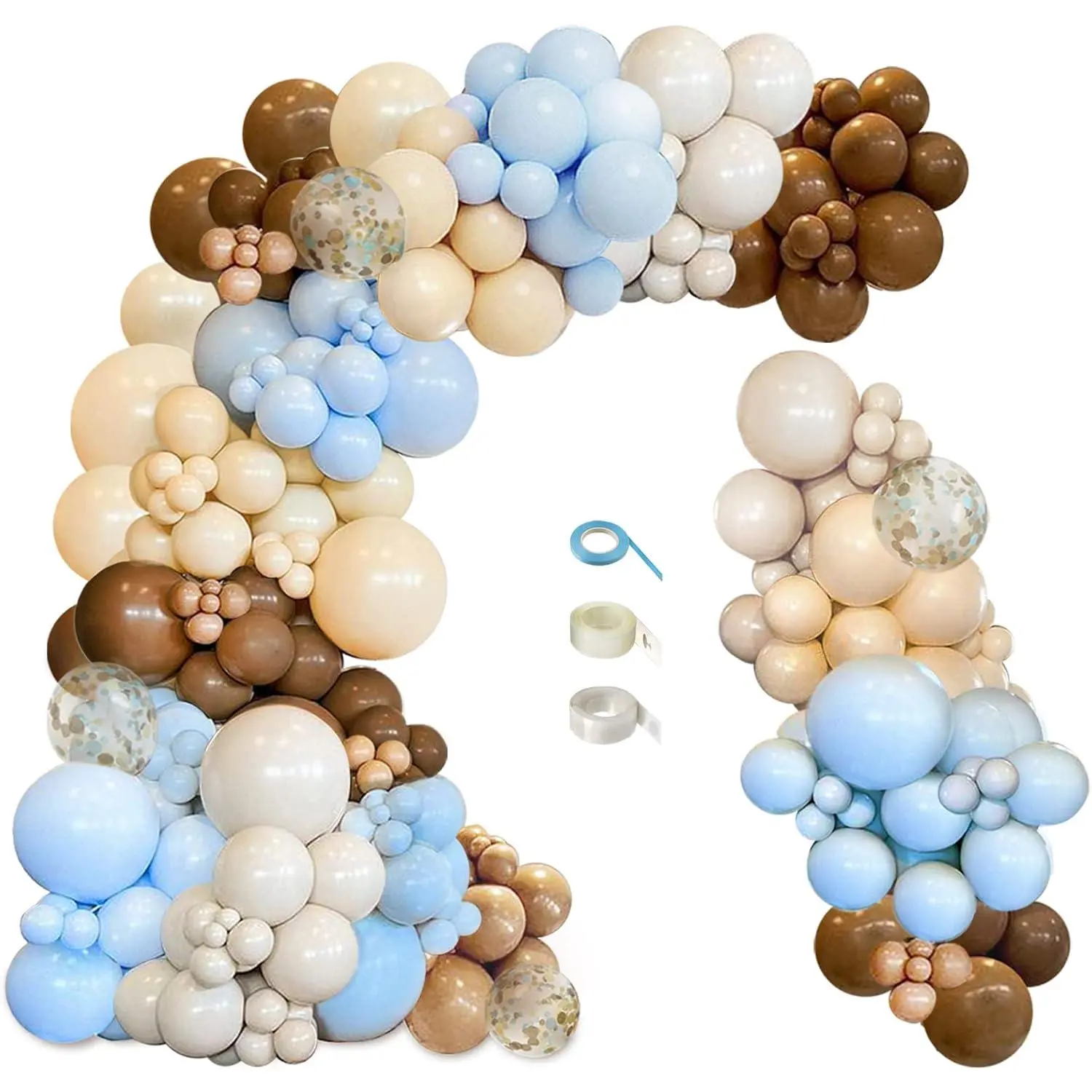 148-Piece Brown Coffee & Blue Balloons Garland Arch Kit - Boho Tan Teddy Bear "We Can Bearly Wait" Retro Wall Decor for Baby Showers, Gender Reveal Party Supplies, Decorations Supplies