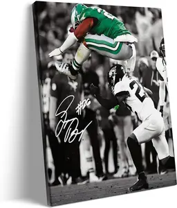 American Football Sports Canvas Wall Art Saquon Barkley Framed Poster Wall Decor Print For Kids Teen Birthday Gifts Rugby Star Pictures for Living Room Bedroom Home Decoration