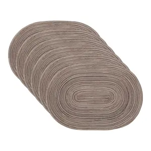 REGALWOVEN Farmhouse Placemats Set of 6 Oval Placemats for Dining Table Decor Indoor Outdoor Kitchen Table Mat Wipe Clean 19.7*14Inch CoffeeBrown