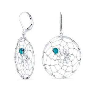 Turquoise Dangle Dream Catcher Gemstone Earrings Leverback