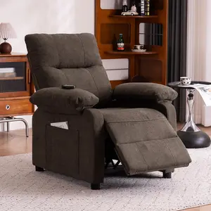 160° Recliner Chair for Elderly Seniors-Manual Push Back Reclining Chair with 8-Point Massage & Heating, Remote Control, Side Storage Pockets (Brown)