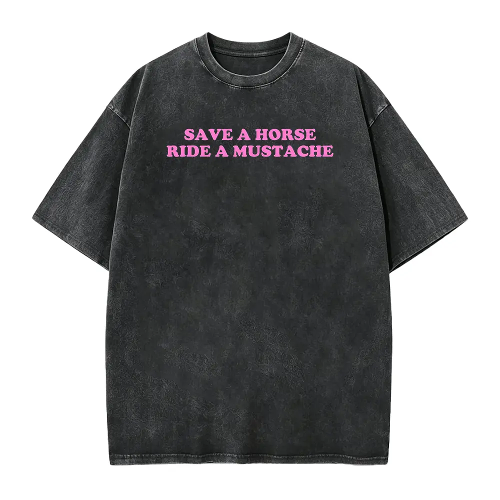 Save A Horse Ride A Mustache Cotton Tee - Y2K Trendy Unisex T-Shirt