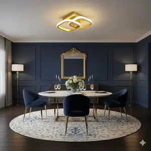 Modern Square Ceiling Light, LED Golden Chandelier Home Decor Light for Bedroom Living Room Hallway Kitchen Bathroom, Single Pack, LED Lighting