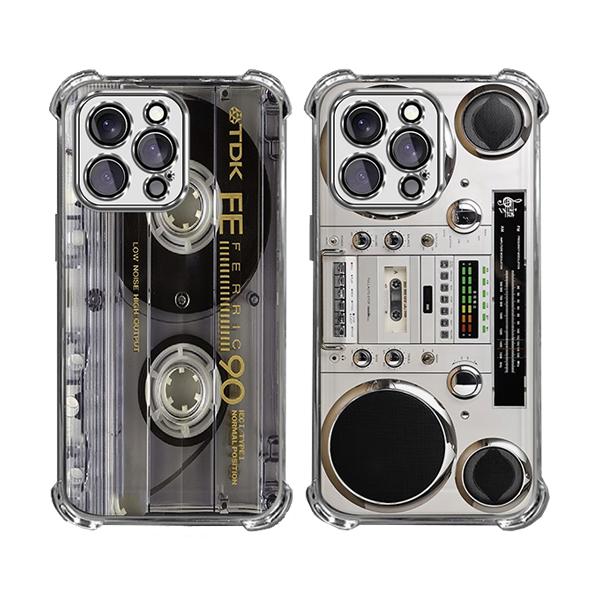 Retro Cassette Pattern Silicone Soft Phone Cases for iPhone17 Pro max Air 16 Plus 15 14 13 12 11 & Samsung Galaxy S26 S25 S24 S23 S22 S21 EDGE Ultra Plus FE Clear TPU Airbag Shockproof Protective Cover Gift For Birthday Thanksgiving Christmas Halloween