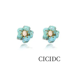 Green Jade Stud Earrings For Women Trendy Crystal Gemstone  Dainty Emerald Jewelry Set For Girls