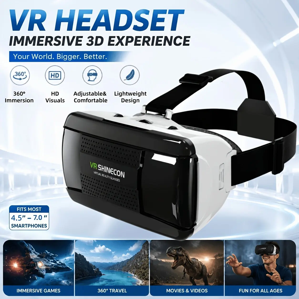 The 2026 Upgraded VR Headset Features Ultra-HD 4K Virtual Reality Glasses, Compatible With Smartphones Ranging From 4.7 To 7 Inches. It Delivers IMAX Cinema-grade Experiences And Is Suitable For Nearsighted Individuals, Making It An Ideal Gift Optio