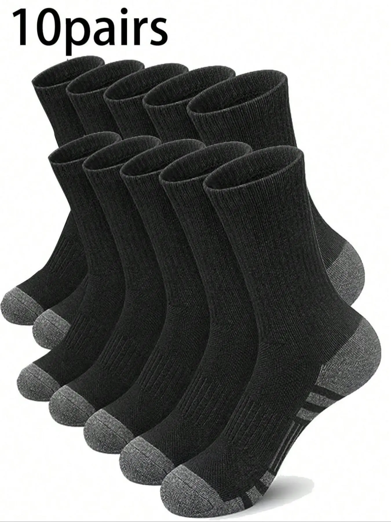 10 pairs of unisex mid-calf socks, simple and casual design, breathable and sweat-absorbent material, suitable for everyday casual wear, running, sports, and workouts