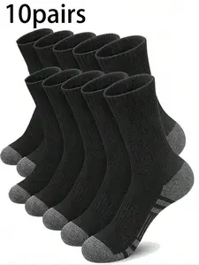 10 pairs of men's solid color crew socks, breathable, comfortable, soft, casual, and simple style. Suitable for everyday wear, running, sports, exercising, and various occasions. Soft Comfy Socks