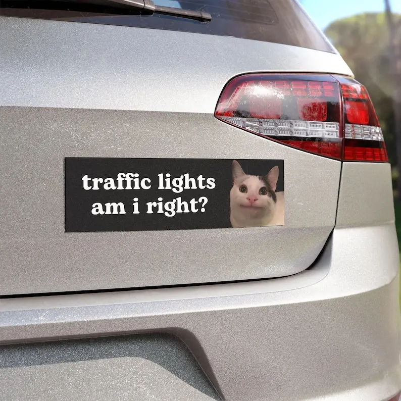 Funny Cat Meme Car Magnets | "traffic lights am i right" | Magnetic Car Decal