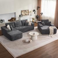 Light Grey Corduroy Left Chaise+Sofa Bed