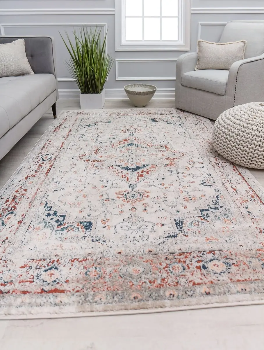 Rugs America RA31122 2 ft. 6 in. x 8 ft. Cora CL40A Randolph Bisque Transitional Vintage Ivory Contemporary Decorative Multicolor Area Rug, Contemporary Rugs, Decorative Rug