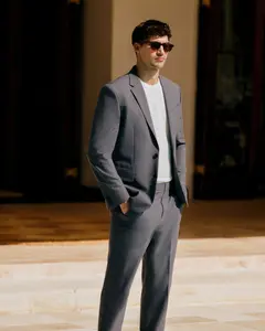 Express Classic Dusty Blue Wool-Blend Washable Modern Tech Suit Jacket