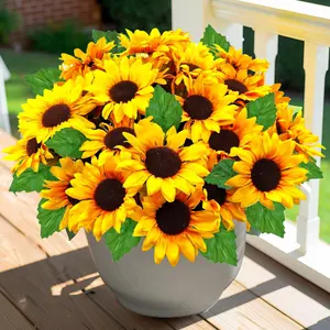 Sunflowers Artificial Flowers, 4 Bundles Fake Flower UV Resistant Silk Sunflower for Vase Autumn Wedding Table Home Porch Patio Garden Indoor Outdoor Decor