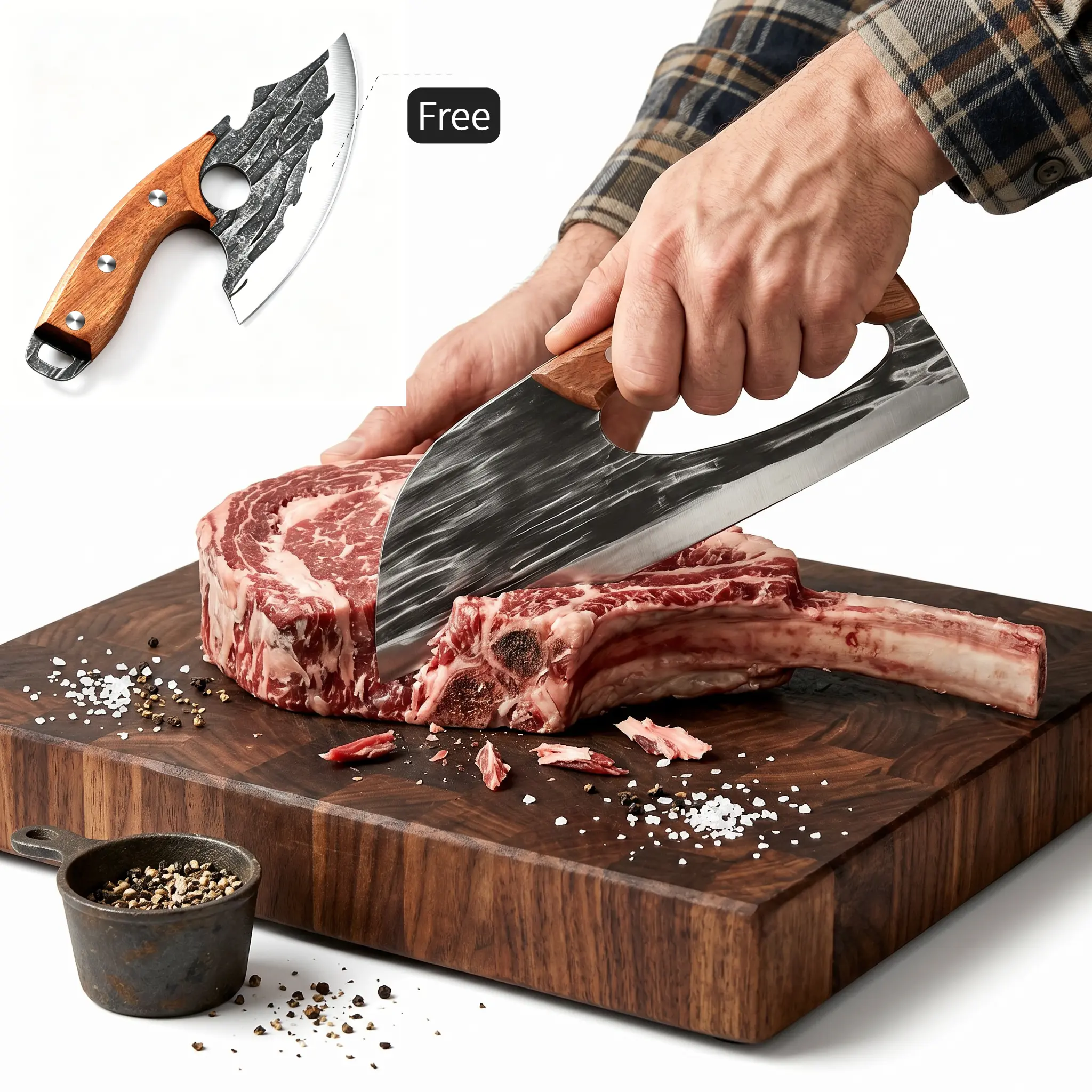 [Buy 1 Get 1 Free] FORGED CLEAVER, Forged Kitchen Knife Set - Forged Carbon Steel Cleaver Knife, Kitchen Knives and slicing knives, Professional Chef Knife, Razor Sharp Meat & Vegetable Chopper.