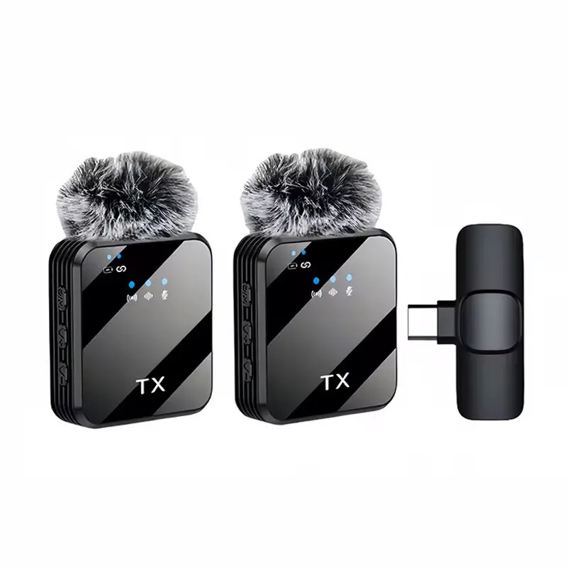 TX 2 Mics Type-C Receiver for Crystal-Clear Recording on Type-C Smartphones with 2.4G Digital Transmission & Wind Protection Cover