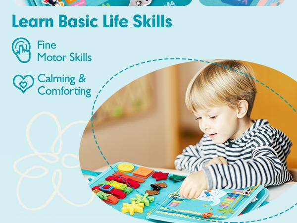 hahaland Busy Board for Toddlers - Montessori Sensory Toy & Travel Activity Book for Learning Fine Motor Skills, Educational Toy for Boys Girls, Hobbies Ideas, Kids Toys Magnetic Building Blocks Macaron Magnetic Blocks