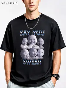 Cute Vintage Baby Faces Graphic Tees,100% Pure Cotton T-Shirt,SAY YOU SWEAR,Casual,Hip Hop,Unisex For Men & Women T-Shirts,Short Sleeve,Crew Neck,Novelty Gift T Shirt,Casual Daily Wear