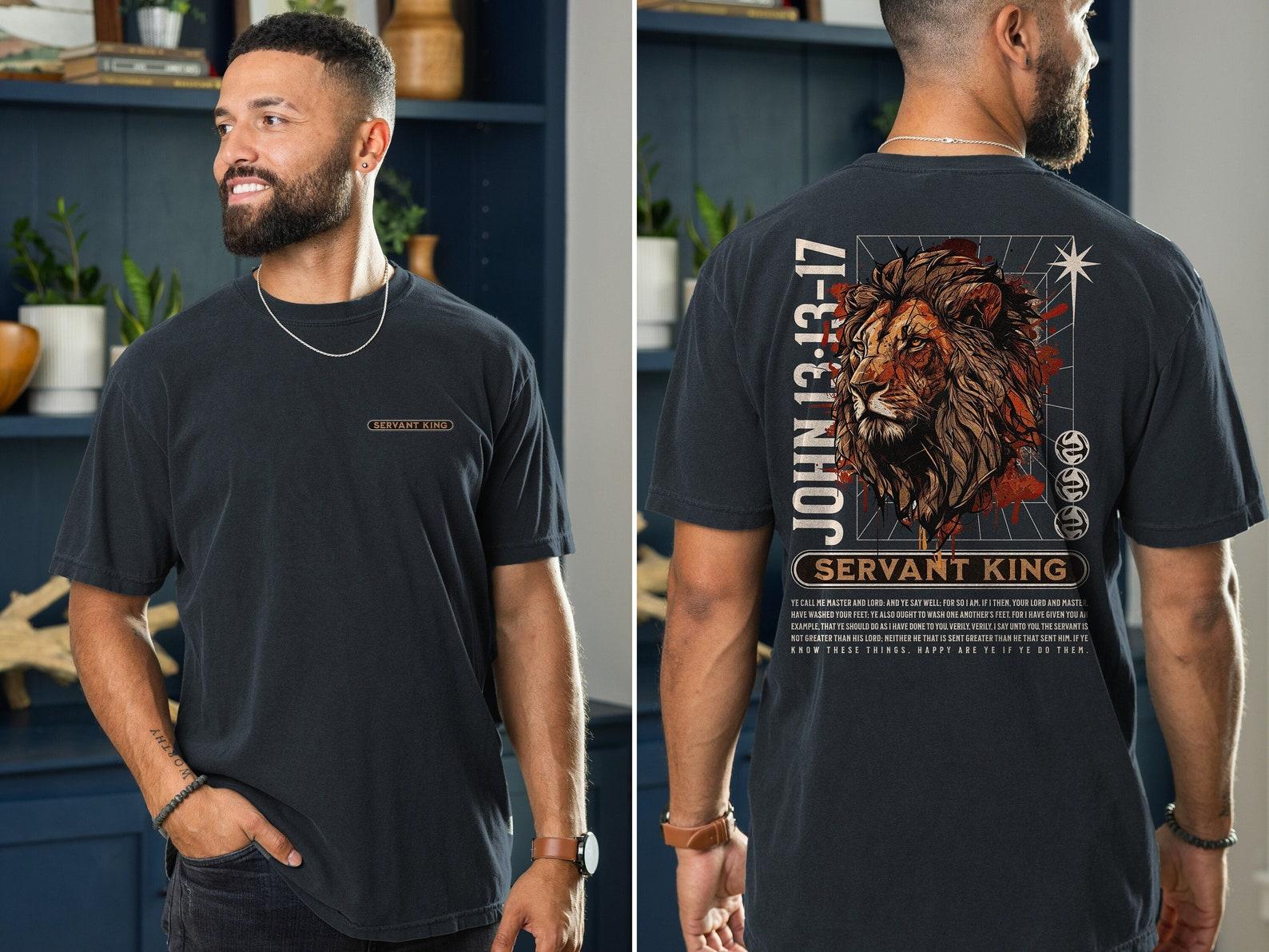 John 13:13-17 Servant King T-shirt, Men’s Tee, Unisex Shirt, Religious Holiday Top, Scripture Tee, Resurrection Sunday Shirt, Full Size, Full Color Classic Cotton