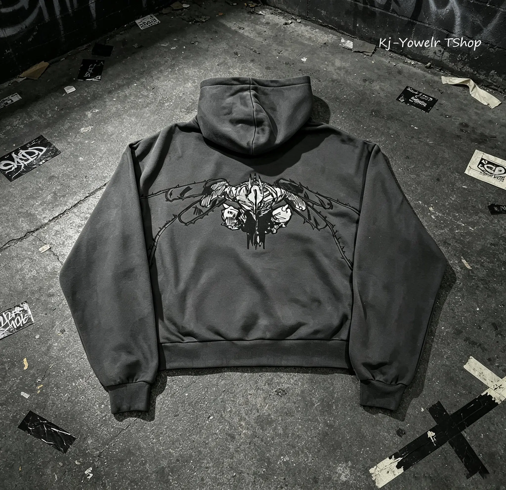 Chainsaw Man Anime Embroidery Zip Up Hoodie Gothic Rock Streetwear,Casual Long Sleeve Outerwear For Anime Fans