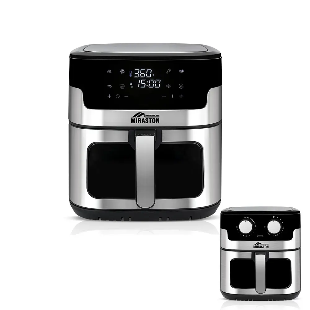 MIRASTON 8.5QT Large Digital Air Fryer with Visible Cooking Window, Stainless Steel, Nonstick Basket, Dishwasher-Safe, 1500W