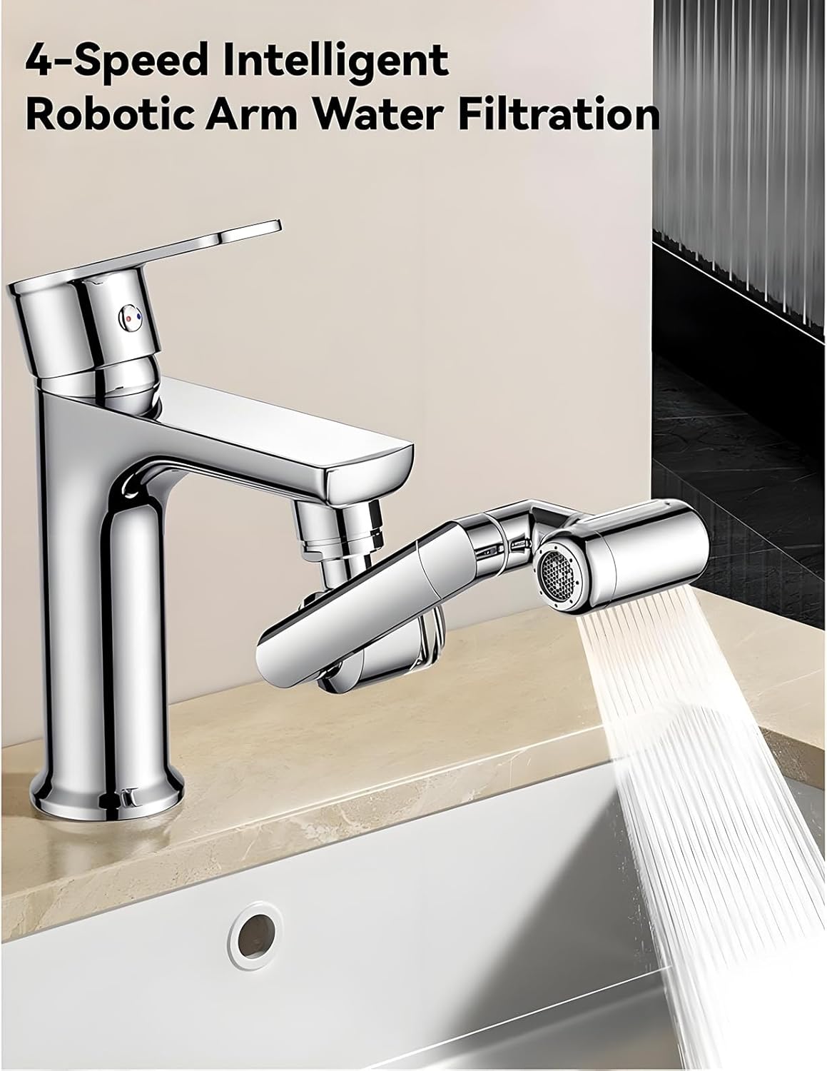 1080°Swivel Faucet Extender, Sink Water Faucet Aerator Extension in Brass, Swivel Robotic Arm Bathroom Faucet Extender, Kitchen Rotating Extension Filter with 4 Mode Splash