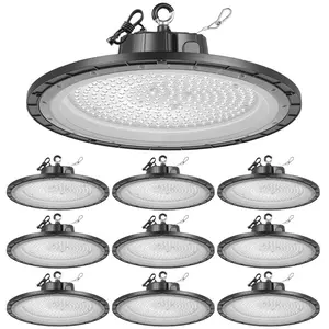 VEVOR 10 Pack LED High Bay Lights, 5000K 200W 30000LM Super Bright UFO LED Warehouse Shop Lights, IP65 Waterproof, 100-277V Wide Voltage for Warehouse Workshop Factory Gym Garage Barn, Black, 30000 Lm, Ip65 Rated
