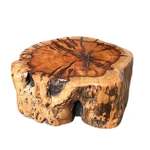 THY COLLECTIBLES Hand-Carved Natural Tree Trunk Stump Footstool - Live Edge Solid Wood with Natural Grain, Rustic Look, Varied Sizes, Multi-Use as Plant Stand or Outdoor Side Table