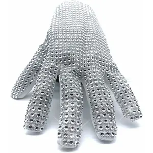 Retro Michael's Cotton Gloves with Shiny Sequin, Silver Perfect for Halloween Christmas Party Adults Handmade Collectible (Left hand, for male)