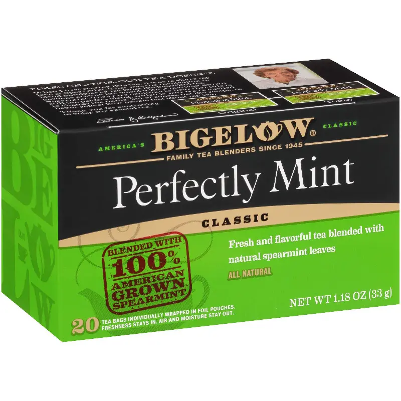 3x Bigelow Perfectly Mint - Black Tea Bags Peppermint Blend Caffeine Morning Beverage Hot Iced Brew Refreshing Drink Home Kitchen Pantry Essentials Herbal Infusion Natural Flavoring Bulk Low Calorie Healthy Lifestyle Pack 20ct 3pk