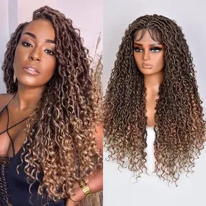 Goddess Faux Locs Wigs for Black Women 30inch Full Lace Goddess Bohemia Locs Braided Wigs with Baby Hair Hippie Locs Twist Synthetic Goddess Wig with Curly Ends