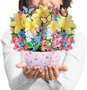 Flowers Bouquet Greeting Card with Butterflies, 3D Pop Up Cards with Note Card and Envelope, Ideal for Mother's Day, Thinking of you, Thanksgiving and Christmas Gift (Royal Lily)