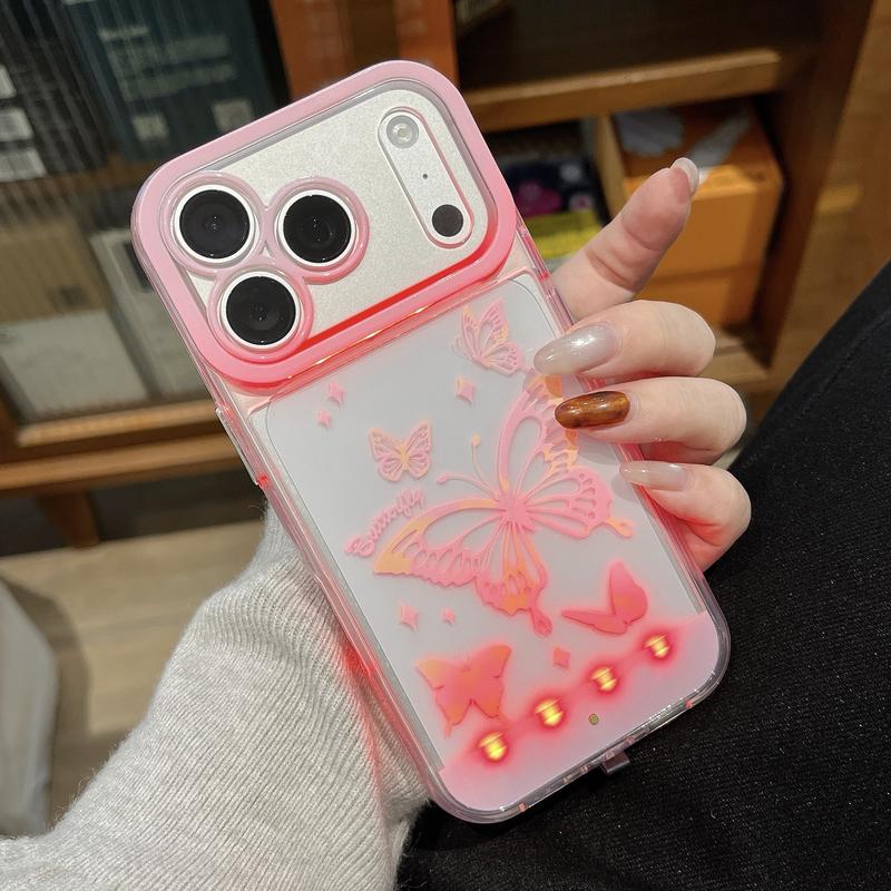 LED Large Butterfly Phone Case, Compatible with iPhone 11/12/13/14/15/16/17 Pro/Pro Max/Plus, Stylish Protective Cover, Unique Design for Daily Use, Protective Casing