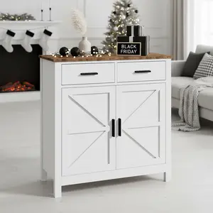 Homy Casa Modern Farmhouse Kitchen Storage Cabinet, White Sideboard Buffet with 2 Drawers & 2 Doors, Coffee Bar Cabinet for Living Room, Dining Room, Entryway, Bathroom