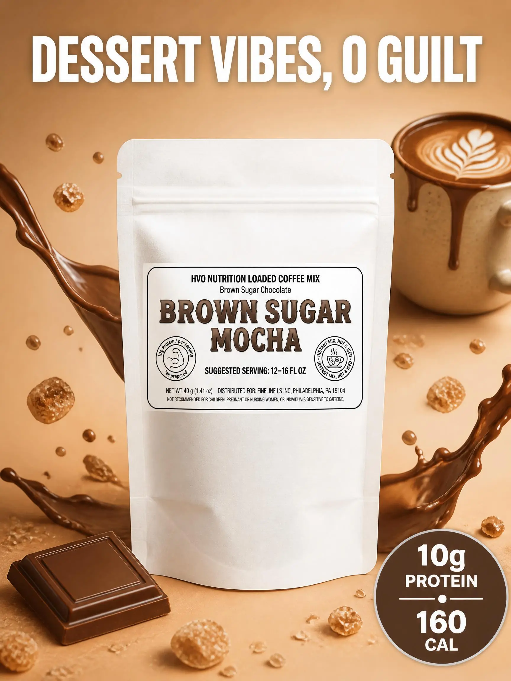 HVO High-Protein Instant Coffee Mix - 10g Protein per Serving, Café-Style Flavors (Caramel Macchiato, Mocha, Latte, Espresso, Cappuccino) - Just Add Water, Ready in 30 Seconds - Hot/Iced for Busy Mornings, Energy Boost