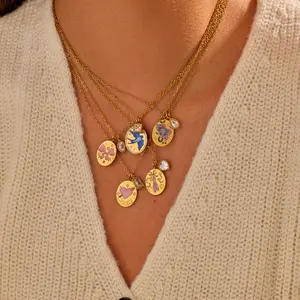 Hand-Painted Enamel Charm Necklace  Retro Fairy Tale Vibe, Charm Jewelry Necklaces, Decorative Charm Necklaces