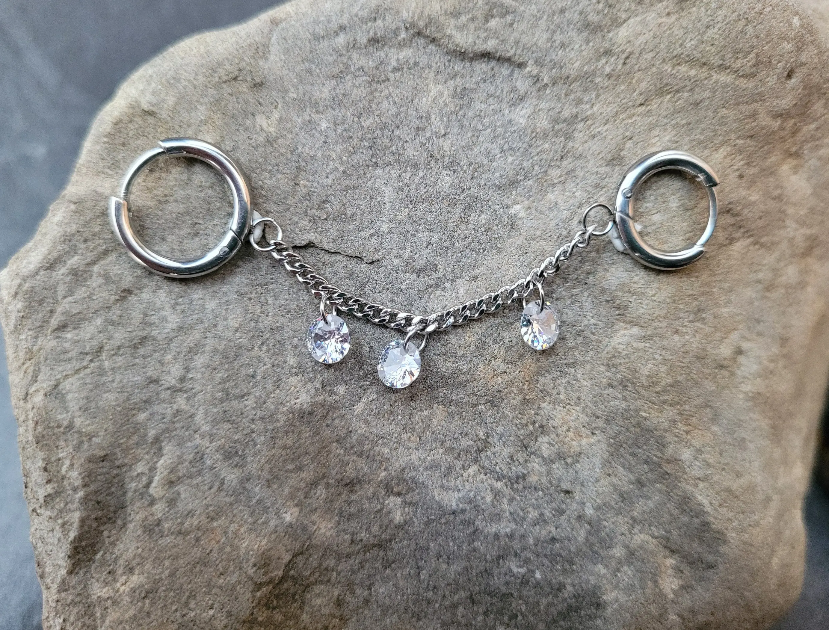 18g Chain Hoop Helix Rook Conch Daith Tragus CZ Gem Silver Hinged Clicker Ring Dangle Charm Earring cartilage piercing ear 10mm jewelry 8mm