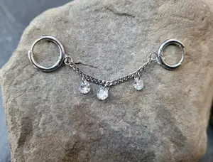 18g Chain Hoop Helix Rook Conch Daith Tragus CZ Gem Silver Hinged Clicker Ring Dangle Charm Earring cartilage piercing ear 10mm jewelry 8mm